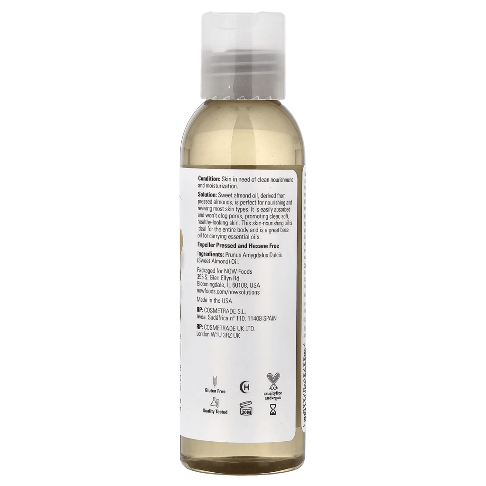 ALMOND OIL - PURE 118 ML, Complements Alimentaires, Biovitaminaat, USA.
